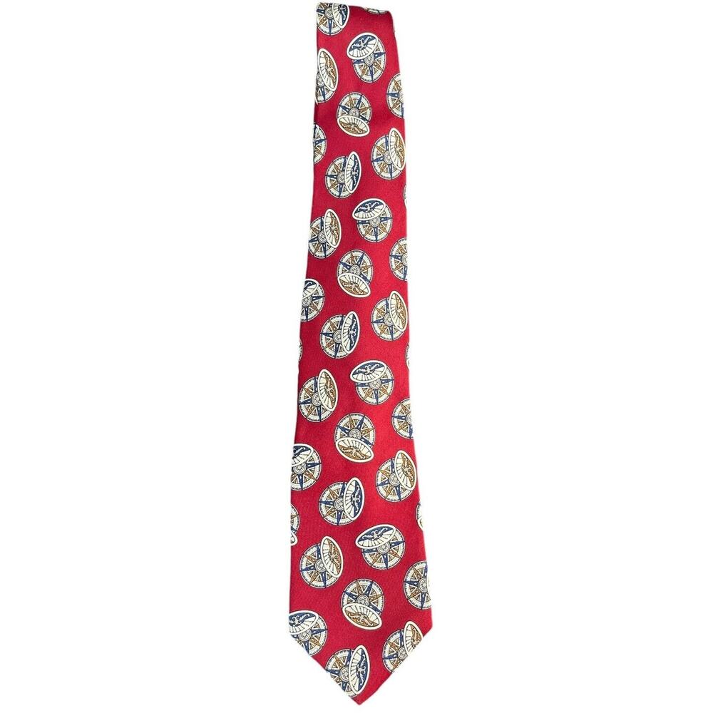 Burberrys of London VTG Silk Neck Tie Maroon Compass Nautical Hand Sewn in USA‎